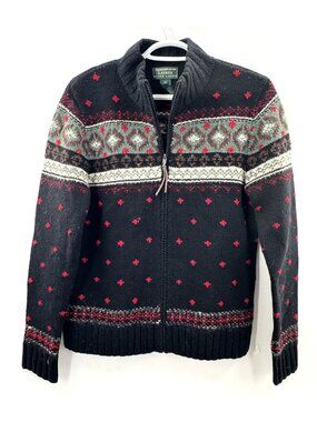 Vintage Ralph Lauren Lambswool Hand Knit Fair Isle Nordic Full Zip Sweater Sz M